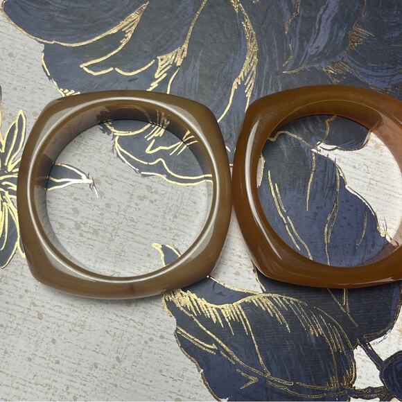 Vintage Chunky Acrylic Bangle Set in Butterscotch Amber and Coffee with Cream D3 - Picture 9 of 11